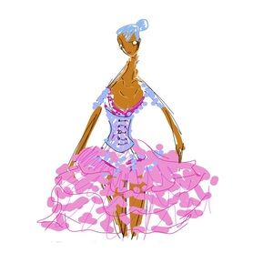 HANDCRAFTED Elegant Pink and Blue Dress on figure  Illustration print NWT